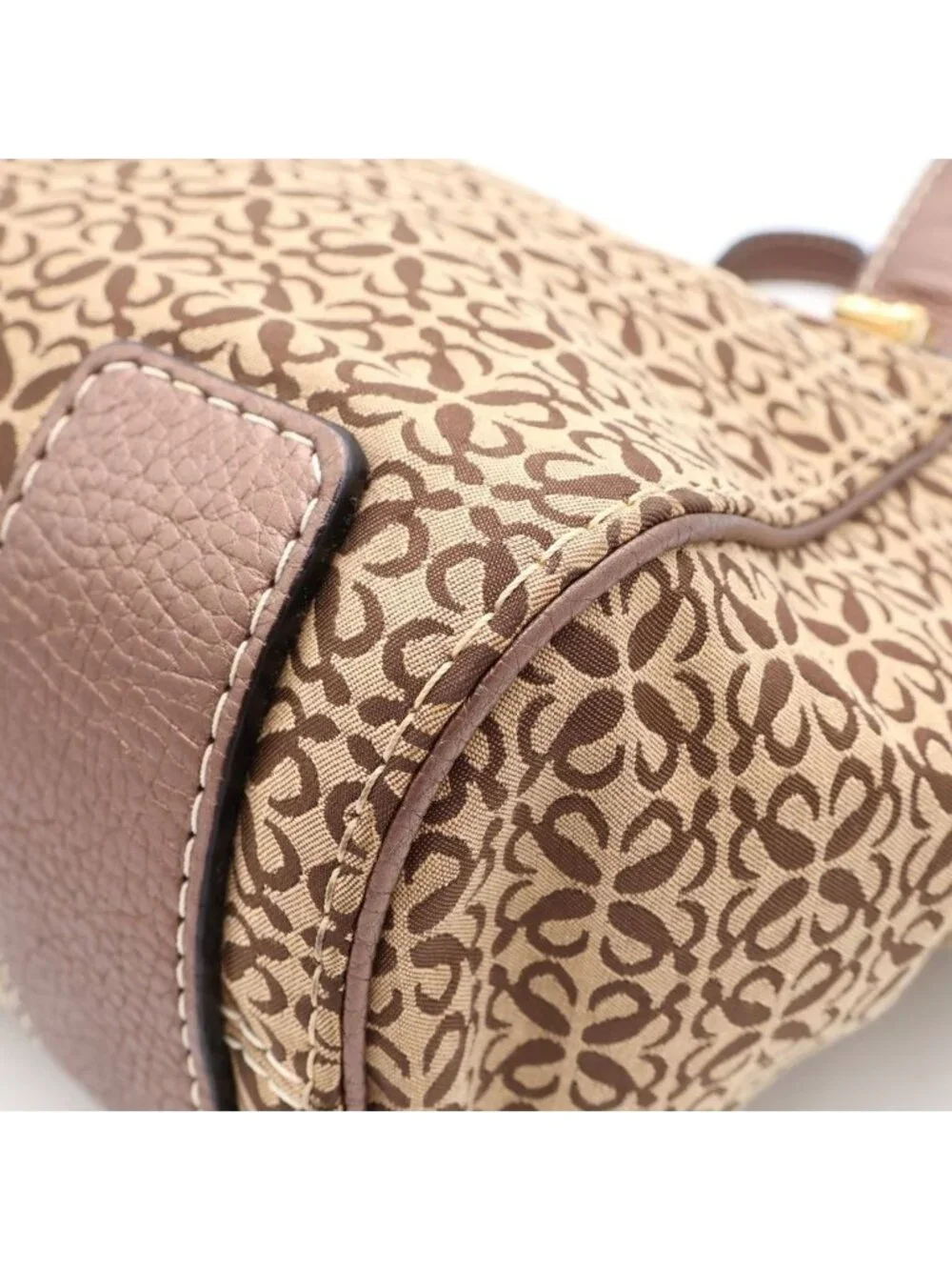 Loewe New Line Tote Brown Beige Leather Canvas Gold